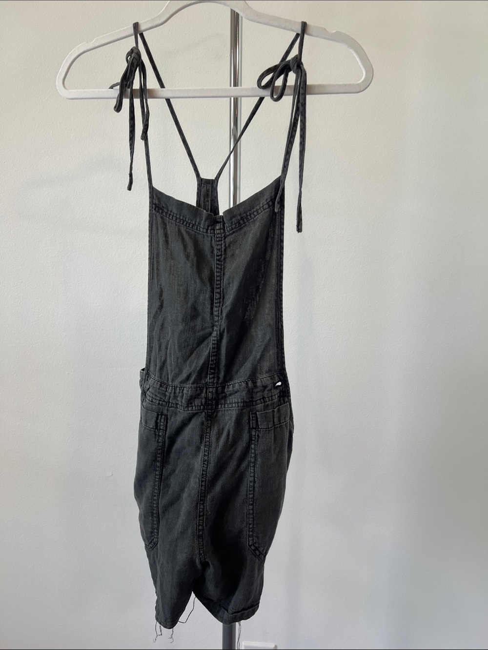 Free People Black Tie-Shoulder Denim Romper